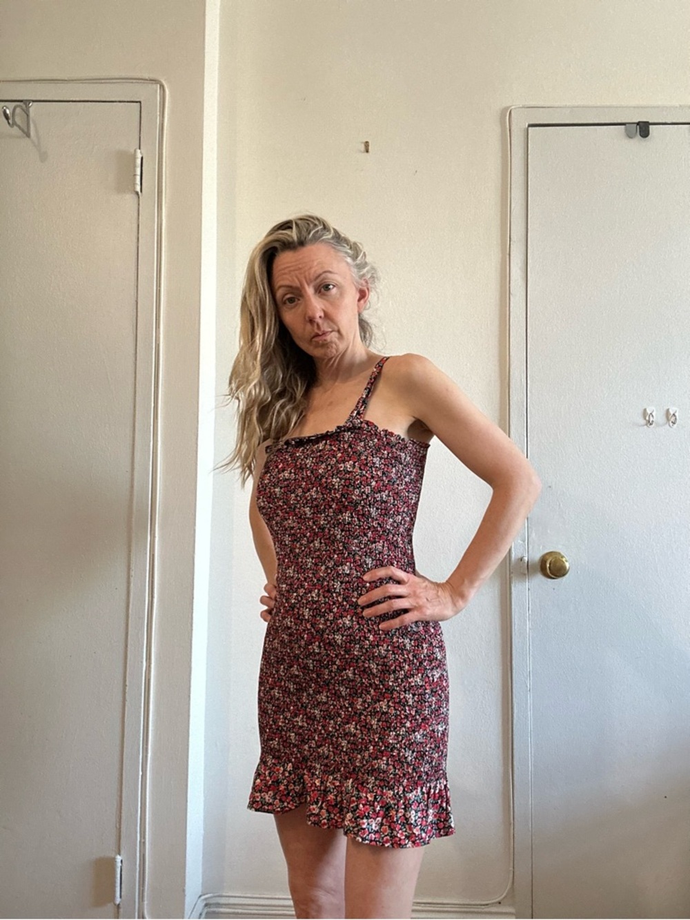 DO+BE Burgundy Floral Spaghetti-Strap Mini Dress